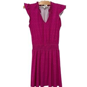 Ann Taylor LOFT | Dress Pink Floral Knee Length Cap Sleeves V Neck- XS Petite